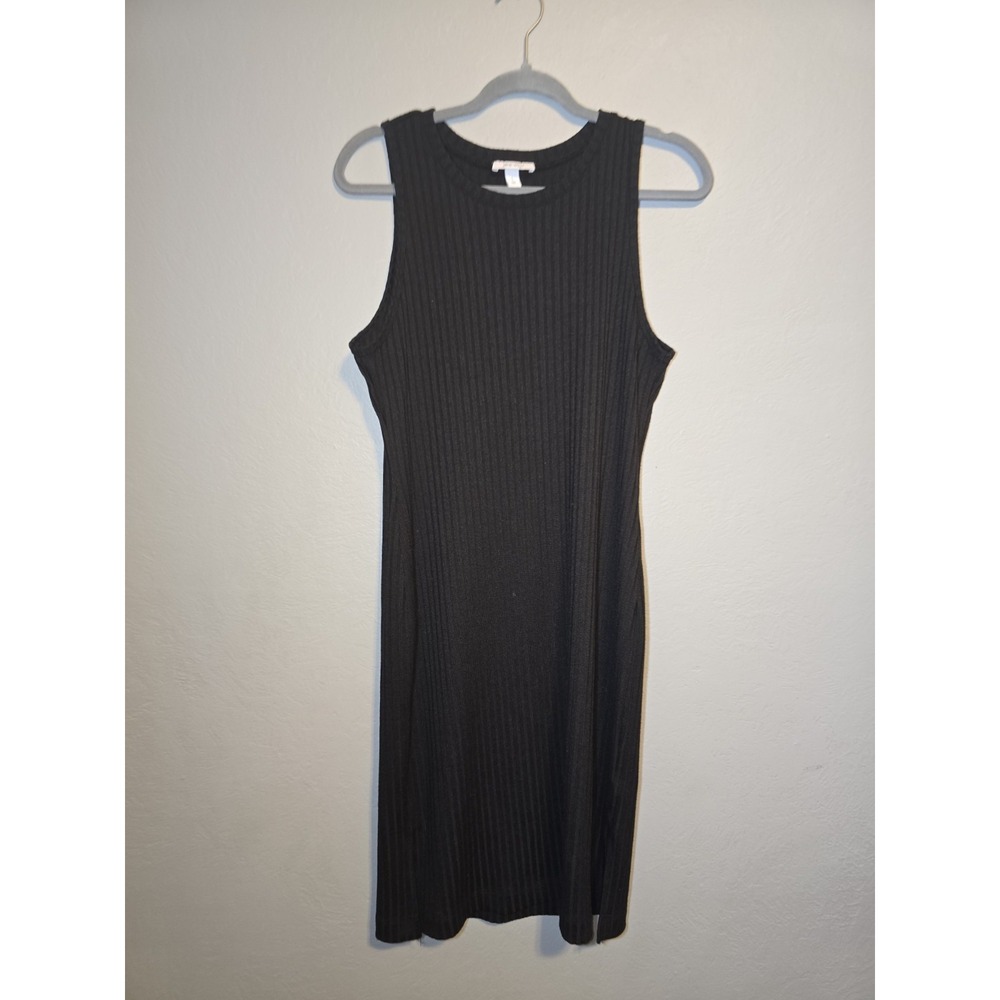 Nine West Black Sleeveless Ribbed Knit Midi Dress Classic Elegant Sz L